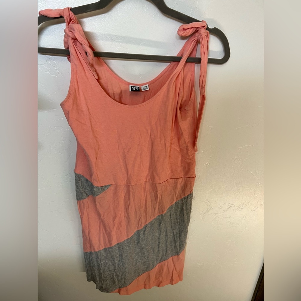 Coral Ruched Scoop Neck Mini Dress